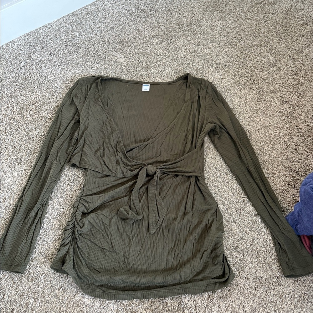 Old Navy Olive Maternity Tie-Front Blouse